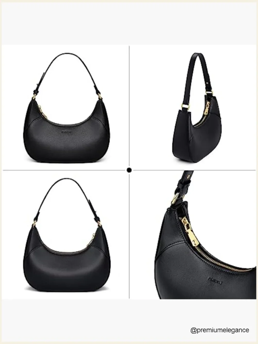 Premium PU Leather Crescent Hobo Bag with Shoulder Strap Zip Closure